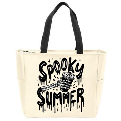 Summerween Spooky Summer Skeleton With Iced Coffee Zip Tote Bag