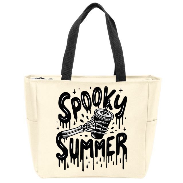 Summerween Spooky Summer Skeleton With Iced Coffee Zip Tote Bag