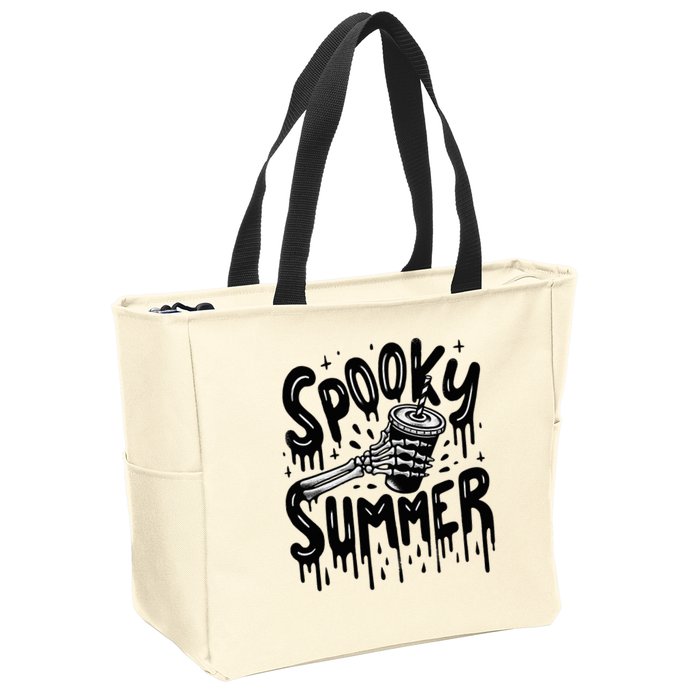 Summerween Spooky Summer Skeleton With Iced Coffee Zip Tote Bag