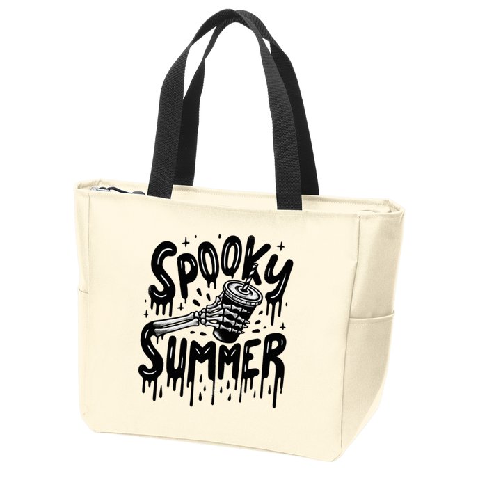 Summerween Spooky Summer Skeleton With Iced Coffee Zip Tote Bag