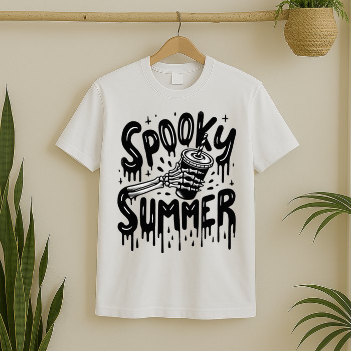 Summerween Spooky Summer Skeleton With Iced Coffee T-Shirt