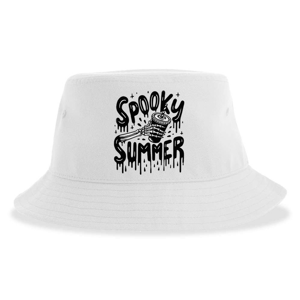 Summerween Spooky Summer Skeleton With Iced Coffee Sustainable Bucket Hat