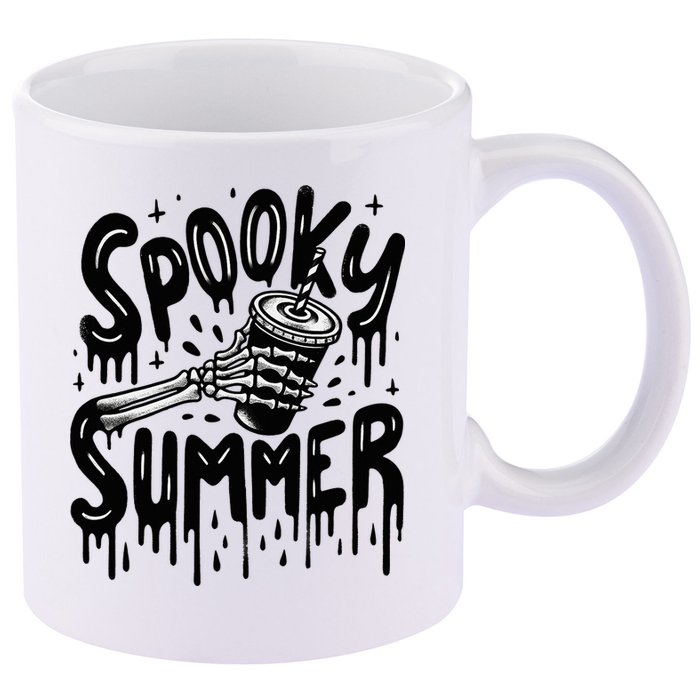Summerween Spooky Summer Skeleton With Iced Coffee 11oz C Handle Ceramic Mug