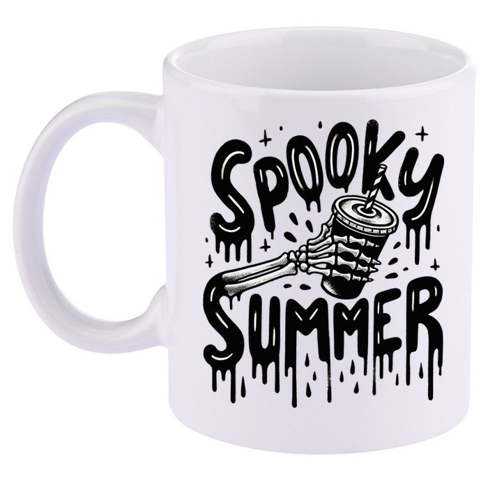 Summerween Spooky Summer Skeleton With Iced Coffee 11oz C Handle Ceramic Mug