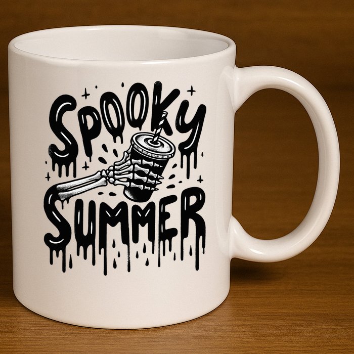 Summerween Spooky Summer Skeleton With Iced Coffee 11oz C Handle Ceramic Mug