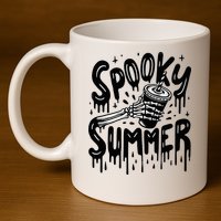 Summerween Spooky Summer Skeleton With Iced Coffee 11oz C Handle Ceramic Mug