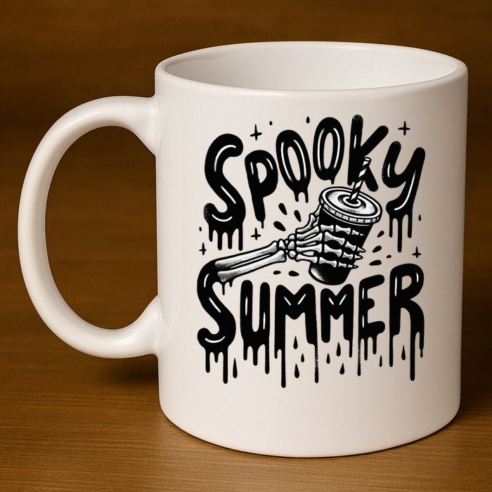 Summerween Spooky Summer Skeleton With Iced Coffee 11oz C Handle Ceramic Mug