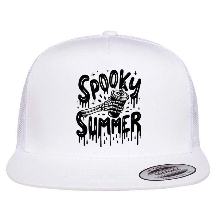 Summerween Spooky Summer Skeleton With Iced Coffee Flat Bill Trucker Hat