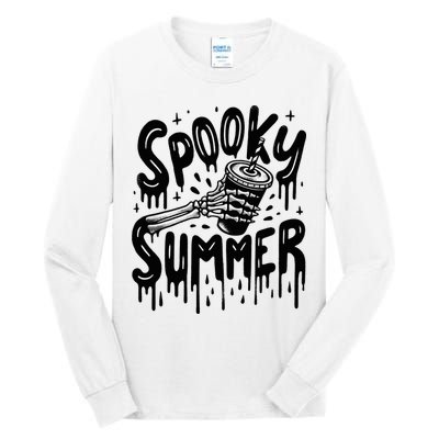Summerween Spooky Summer Skeleton With Iced Coffee Tall Long Sleeve T-Shirt