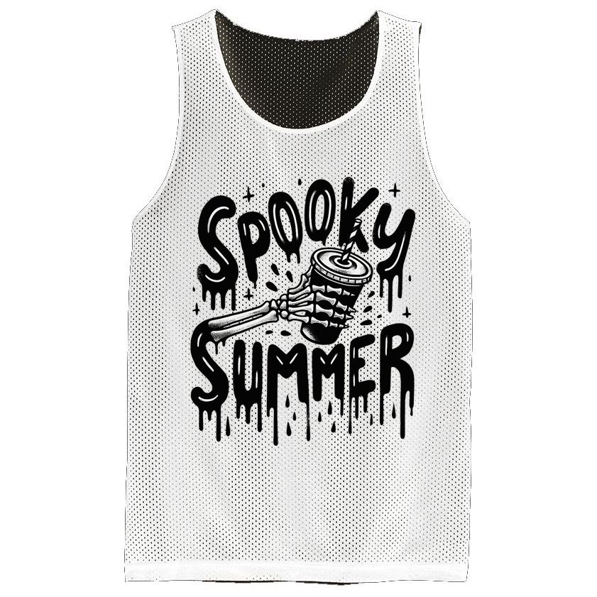 Summerween Spooky Summer Skeleton With Iced Coffee Mesh Reversible Basketball Jersey Tank