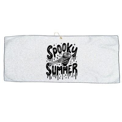 Summerween Spooky Summer Skeleton With Iced Coffee Large Microfiber Waffle Golf Towel