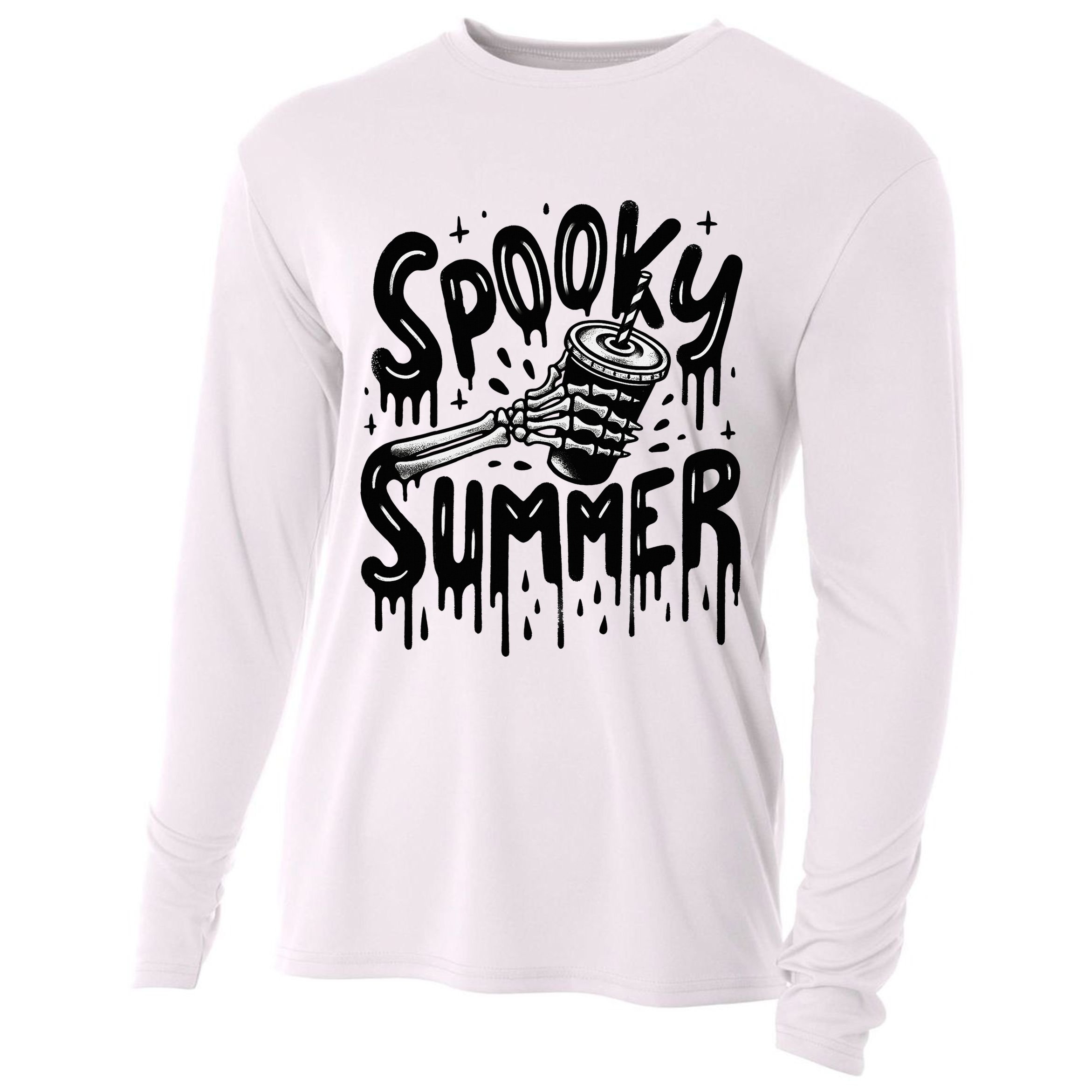 Summerween Spooky Summer Skeleton With Iced Coffee Cooling Performance Long Sleeve Crew