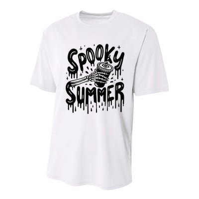Summerween Spooky Summer Skeleton With Iced Coffee Youth Performance Sprint T-Shirt