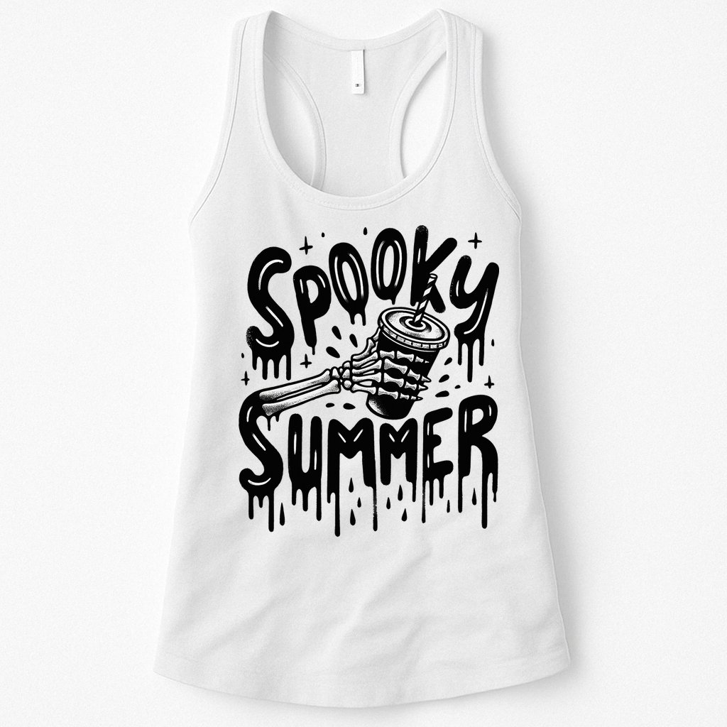 Summerween Spooky Summer Skeleton With Iced Coffee Womens Tank Top