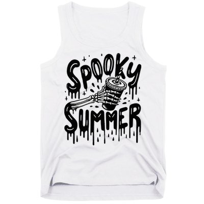 Summerween Spooky Summer Skeleton With Iced Coffee Tank Top