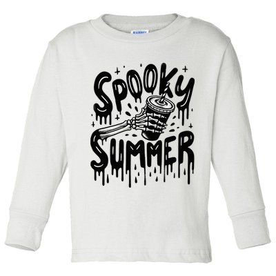 Summerween Spooky Summer Skeleton With Iced Coffee Toddler Long Sleeve Shirt