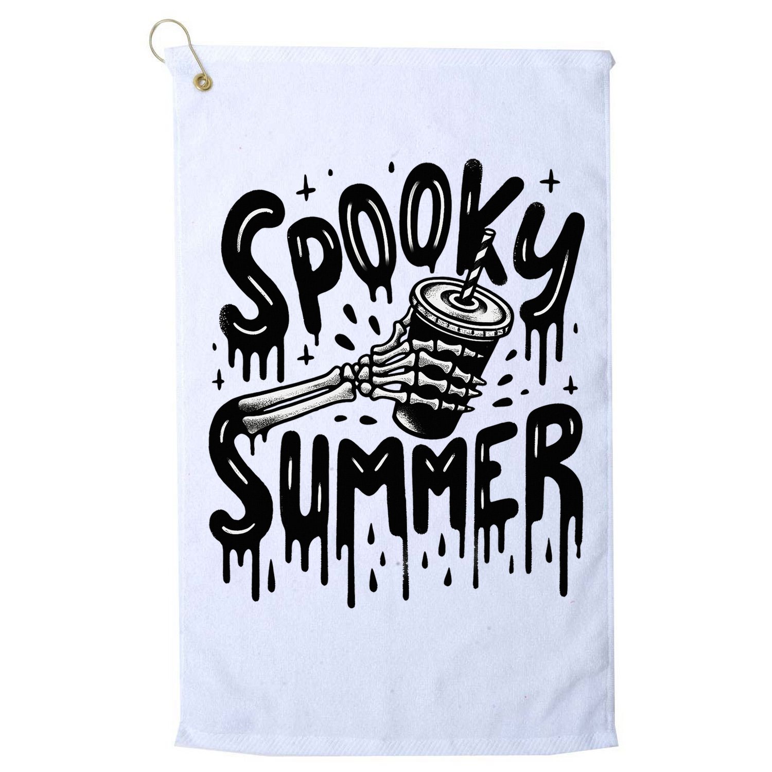 Summerween Spooky Summer Skeleton With Iced Coffee Golf Towel