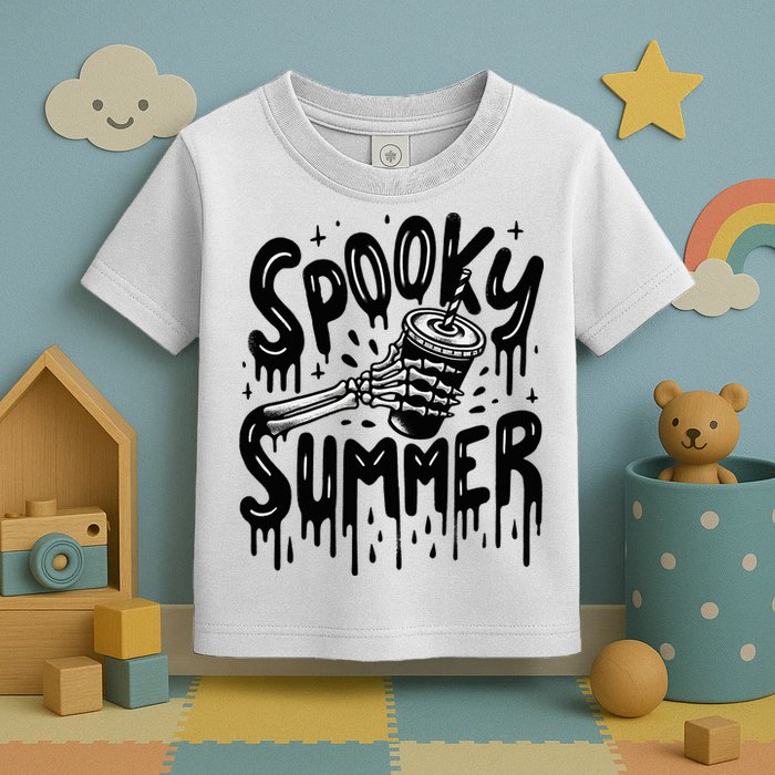 Summerween Spooky Summer Skeleton With Iced Coffee Toddler T-Shirt