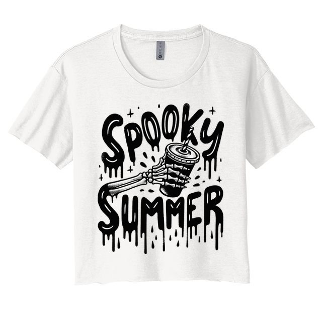 Summerween Spooky Summer Skeleton With Iced Coffee Crop Top