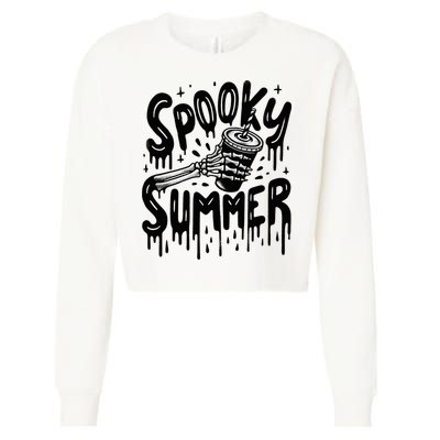 Summerween Spooky Summer Skeleton With Iced Coffee Cropped Pullover Crew
