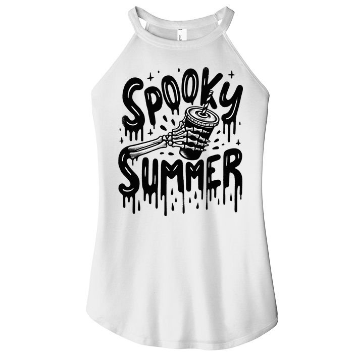 Summerween Spooky Summer Skeleton With Iced Coffee Women's Perfect Tri Rocker Tank
