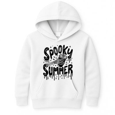 Summerween Spooky Summer Skeleton With Iced Coffee Kids Hoodie