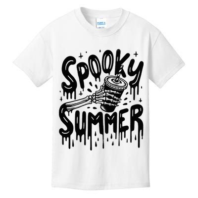 Summerween Spooky Summer Skeleton With Iced Coffee Kids T-Shirt