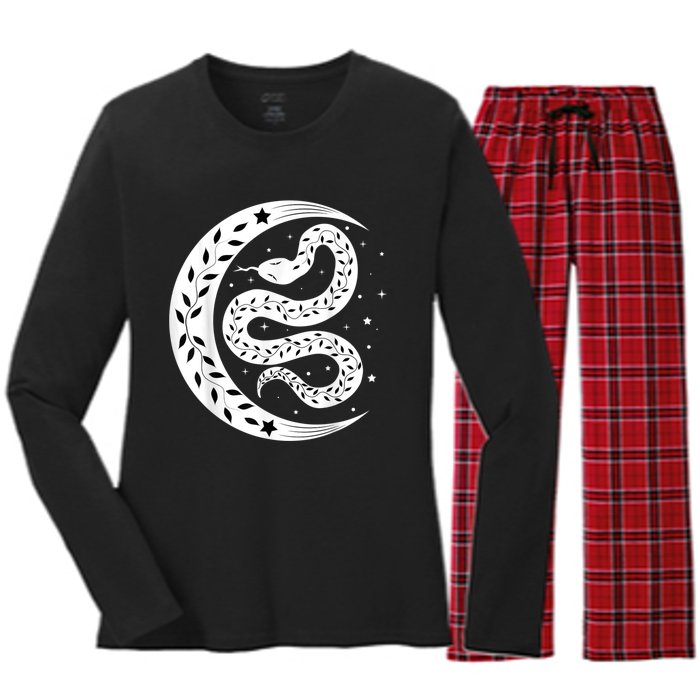 Snake Stars Sky Half Moon Herpetologist Reptile Lover Women's Long Sleeve Flannel Pajama Set 