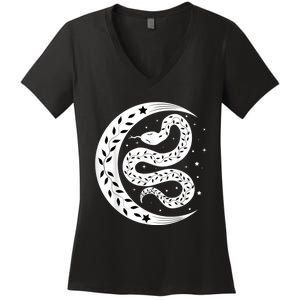 Snake Stars Sky Half Moon Herpetologist Reptile Lover Women's V-Neck T-Shirt