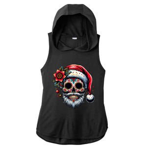 Santa Sugar Skull Mexican Calavera Christmas Ladies PosiCharge Tri-Blend Wicking Draft Hoodie Tank