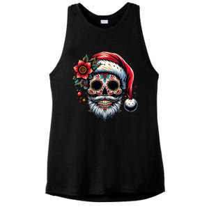 Santa Sugar Skull Mexican Calavera Christmas Ladies PosiCharge Tri-Blend Wicking Tank