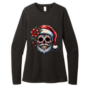 Santa Sugar Skull Mexican Calavera Christmas Womens CVC Long Sleeve Shirt