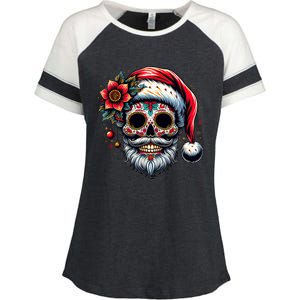 Santa Sugar Skull Mexican Calavera Christmas Enza Ladies Jersey Colorblock Tee