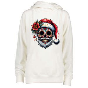 Santa Sugar Skull Mexican Calavera Christmas Womens Funnel Neck Pullover Hood