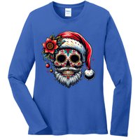 Santa Sugar Skull Mexican Calavera Christmas Ladies Long Sleeve Shirt