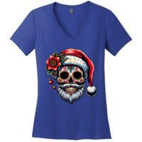 Santa Sugar Skull Mexican Calavera Christmas Women's V-Neck T-Shirt