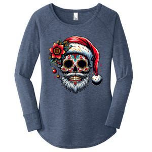 Santa Sugar Skull Mexican Calavera Christmas Women's Perfect Tri Tunic Long Sleeve Shirt