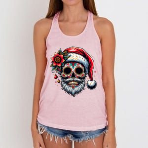 Santa Sugar Skull Mexican Calavera Christmas Women's Knotted Racerback Tank