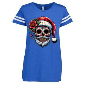 Santa Sugar Skull Mexican Calavera Christmas Enza Ladies Jersey Football T-Shirt