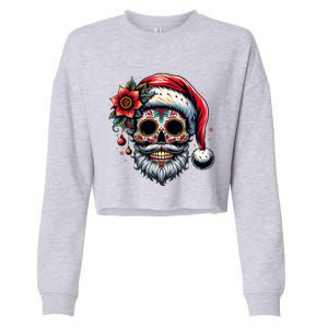 Santa Sugar Skull Mexican Calavera Christmas Cropped Pullover Crew