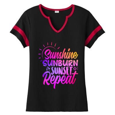 Sunrise Sunburn Sunset Repeat Sunshine Summer Beach Vibes Gift Ladies Halftime Notch Neck Tee