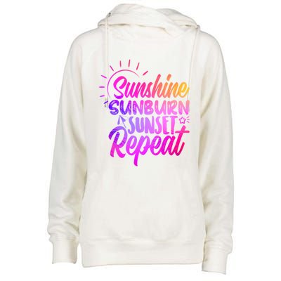 Sunrise Sunburn Sunset Repeat Sunshine Summer Beach Vibes Gift Womens Funnel Neck Pullover Hood