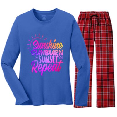 Sunrise Sunburn Sunset Repeat Sunshine Summer Beach Vibes Gift Women's Long Sleeve Flannel Pajama Set 