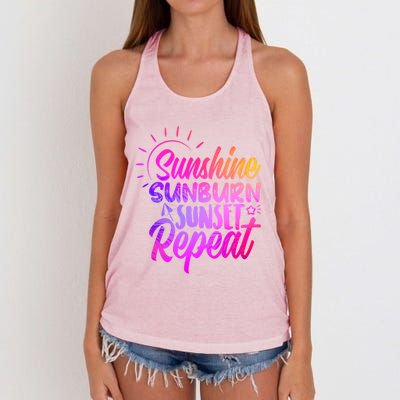 Sunrise Sunburn Sunset Repeat Sunshine Summer Beach Vibes Gift Women's Knotted Racerback Tank