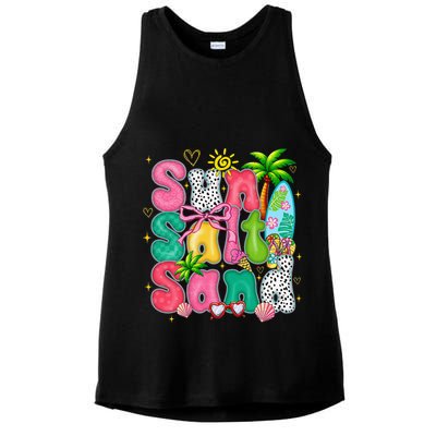Sun Salt Sand Coquette Bow Palm Summer Vibes Beach Trip Ladies PosiCharge Tri-Blend Wicking Tank