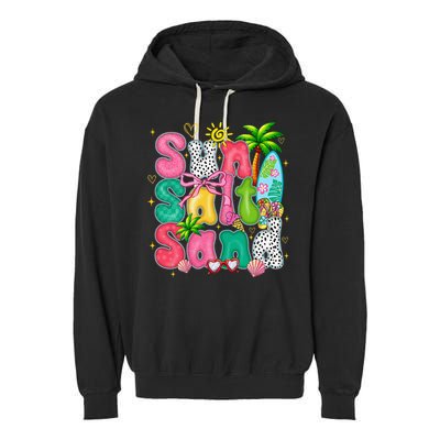 Sun Salt Sand Coquette Bow Palm Summer Vibes Beach Trip Garment-Dyed Fleece Hoodie