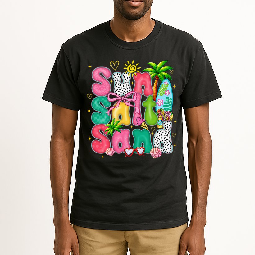 Sun Salt Sand Coquette Bow Palm Summer Vibes Beach Trip Tall T-Shirt
