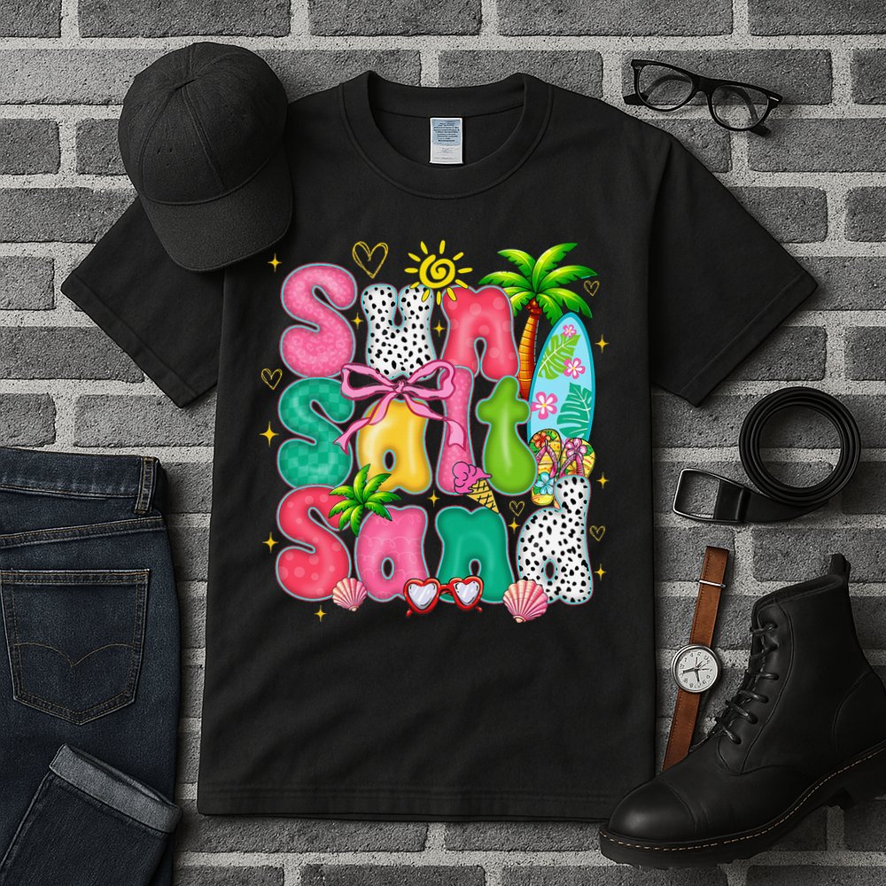 Sun Salt Sand Coquette Bow Palm Summer Vibes Beach Trip Tall T-Shirt