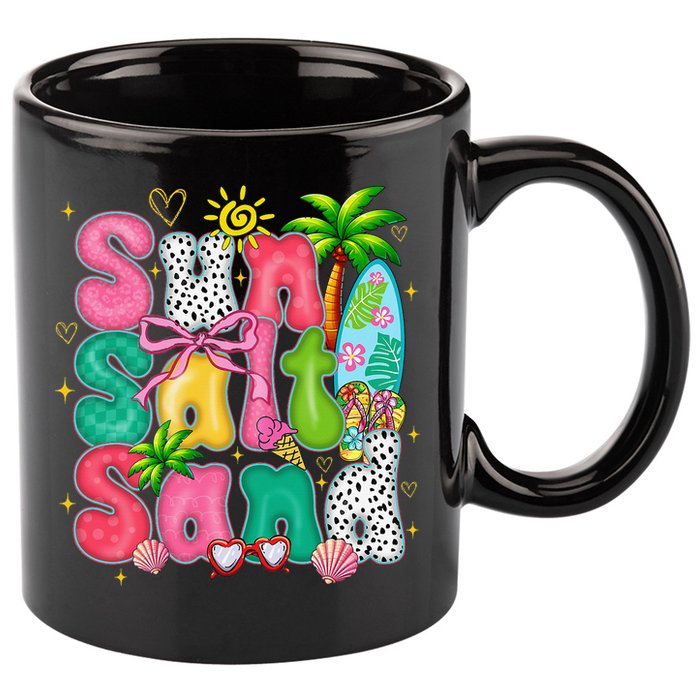 Sun Salt Sand Coquette Bow Palm Summer Vibes Beach Trip 11oz C Handle Ceramic Mug