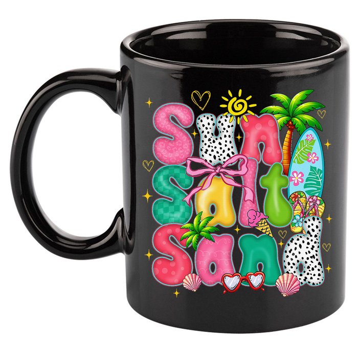 Sun Salt Sand Coquette Bow Palm Summer Vibes Beach Trip 11oz C Handle Ceramic Mug